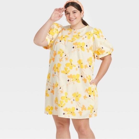 A New Day Yellow Floral Puff Sleeve Dress - Picture 2 of 12